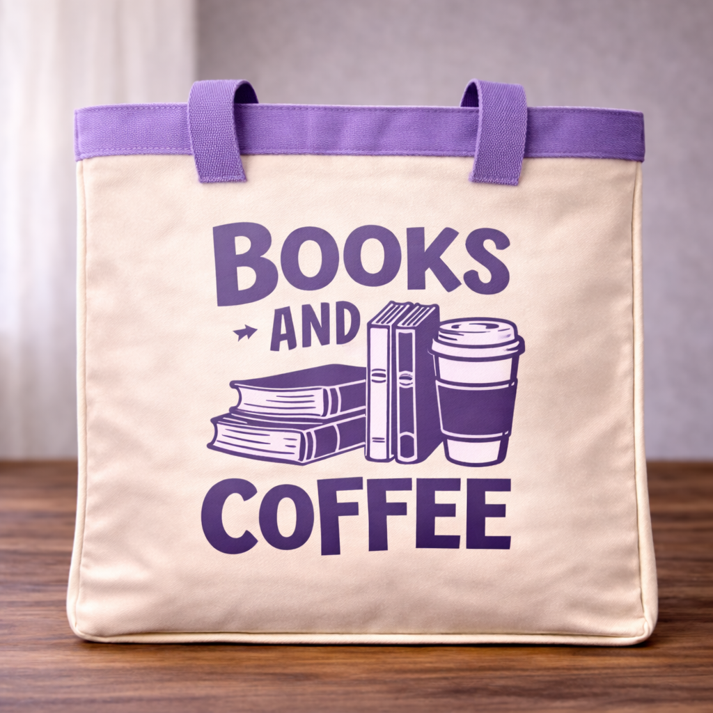 BOOKS AND COFFEE TOTE BAG