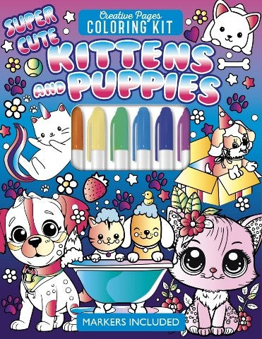 SUPER CUTE KITTENS AND PUPPIES CREATIVE PAGES COLORING KIT
