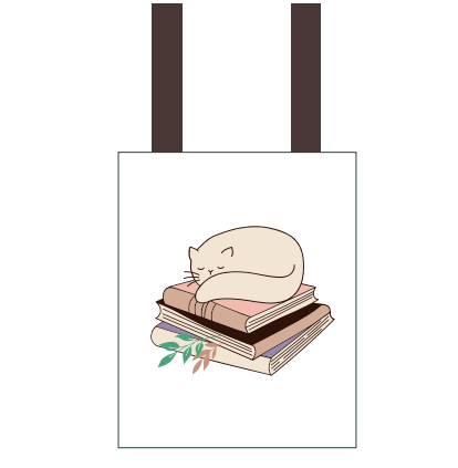 CAT ON BOOKS TOTE BAG