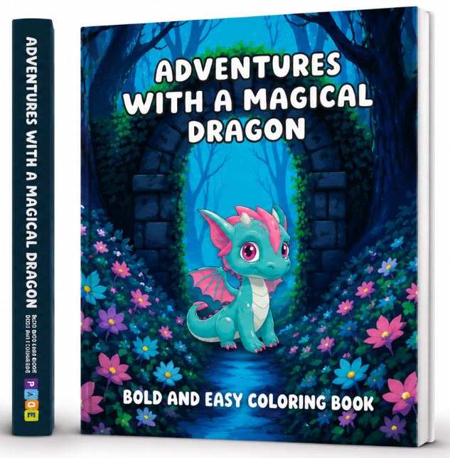 ADVENTURES WITH A MAGICAL DRAGON BOLD AND EASY COLORING BOOK