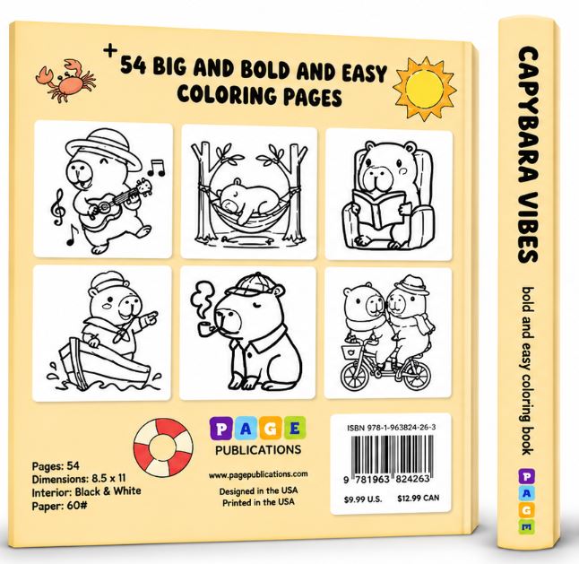 CAPYBARA VIBES BOLD AND EASY COLORING BOOK