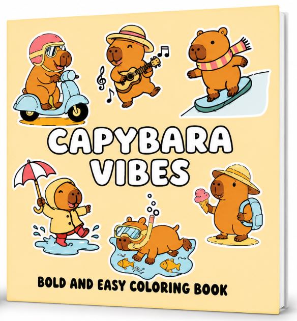 CAPYBARA VIBES BOLD AND EASY COLORING BOOK