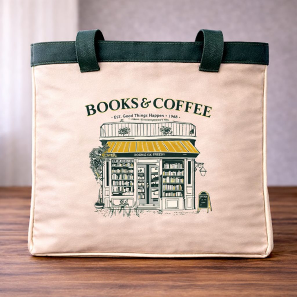 BOOKS AND COFFEE (GOOD THINGS HAPPEN) TOTE BAG