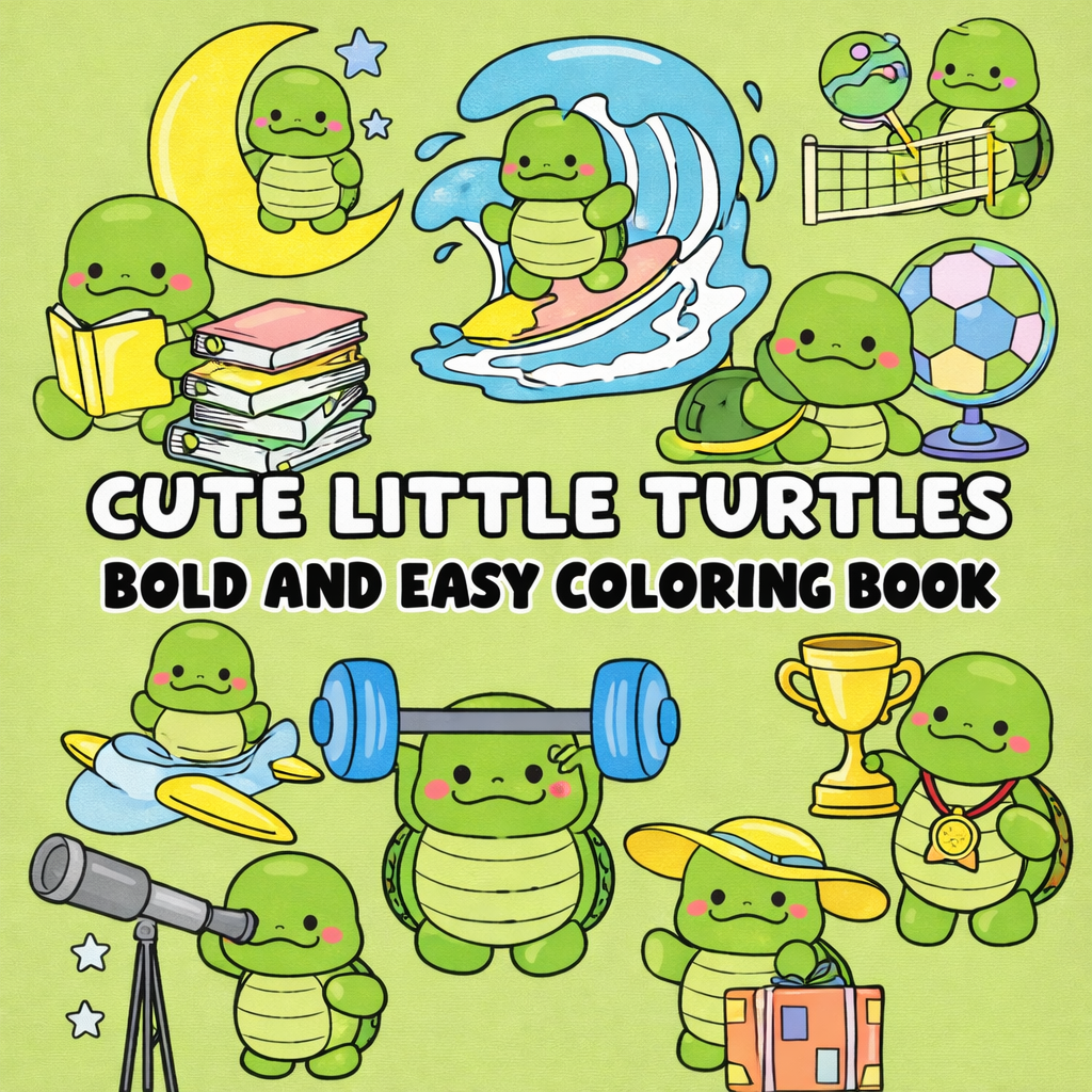 Cute Little Turtles Bold and Easy Coloring Book