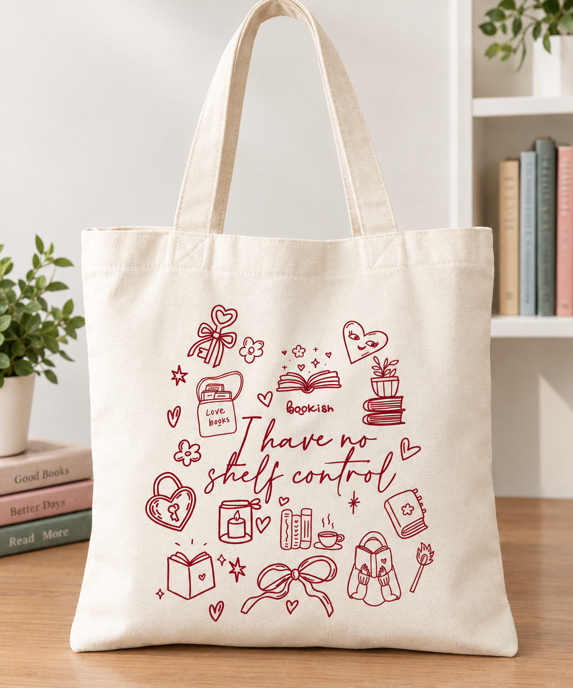I Have No Shelf Control Printed Canvas Tote Bag – Colorful Literary Design