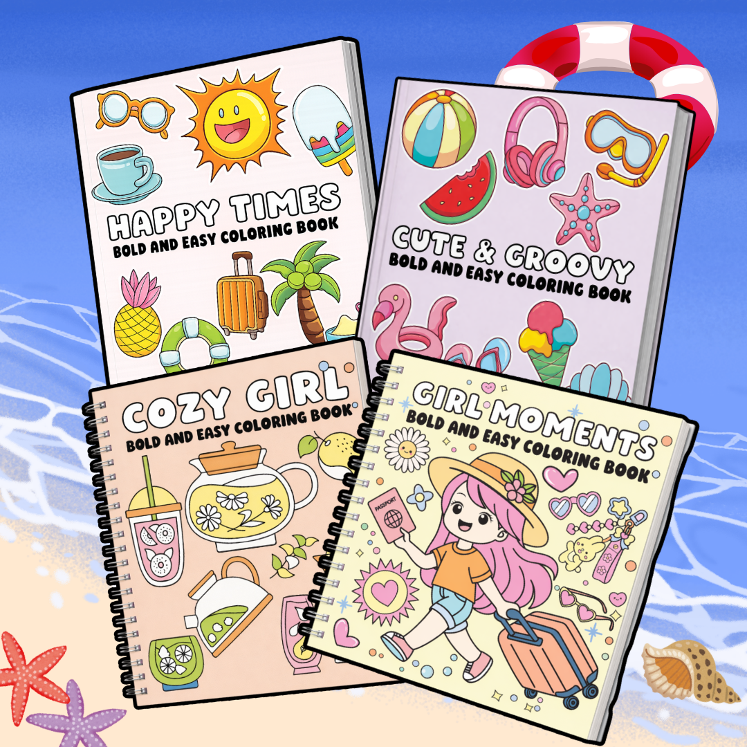 Summer Getaway Coloring Bundle, Unisex Lifestyle-Relaxation Art Supplies, Cozy Coloring Books for Office Stationery Needs