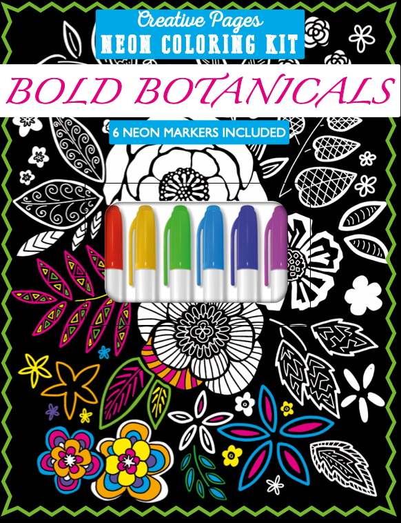 Creative Pages Neon Coloring Kit Bold Botanicals